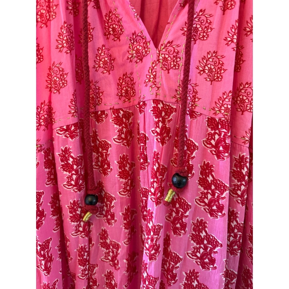 Ros's Garden Sofia Pink Floral Print Maxi‎ Dress Bohemian Sleeveless Tiered XL - Picture 5 of 12